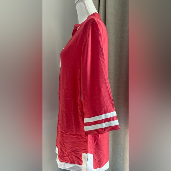 NWT TINA STEPHENS 3/4 SLEEVE TUNIC CORAL AND WHITE SIZE MEDIUM - Picture 2 of 9